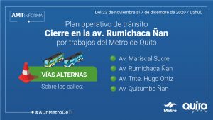 Desde el 23 de noviembre se cerrará temporalmente el tránsito vehicular en la avenida Rumichaca Ñan, en el tramo entre la avenida Morán Valverde y calle Borbón.