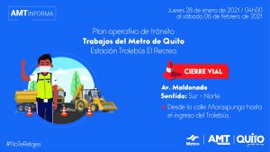 Desde el jueves 28 de enero se cerrarán temporalmente los carriles sentido sur – norte de la avenida Maldonado, a la altura de la estación El Recreo.