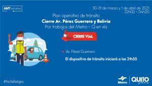 Desde la noche del 30 de marzo al 1 de abril se cerrarán los dos carriles de la avenida Pérez Guerrero en horario nocturno.