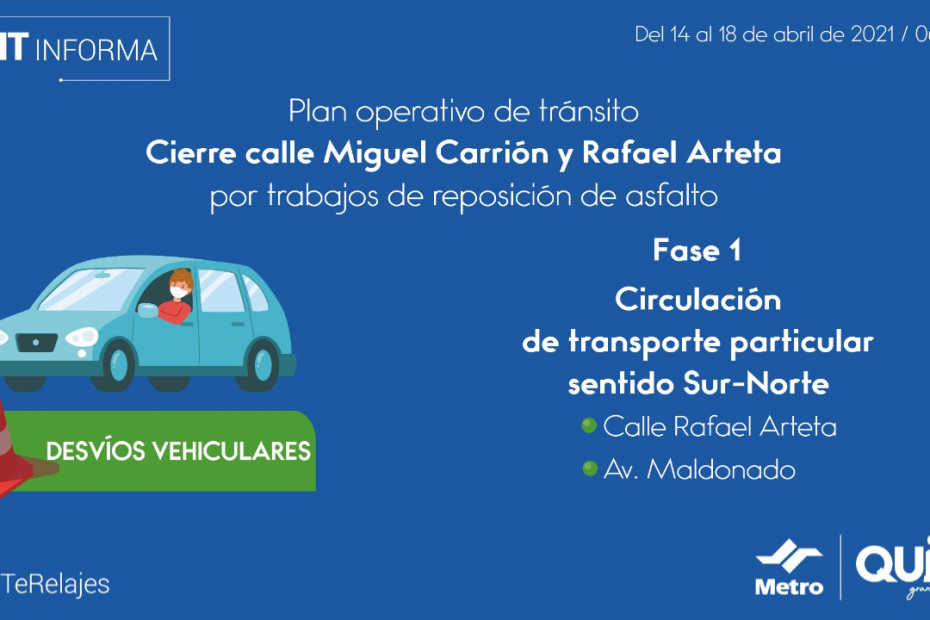 Del 14 al 25 de abril se cerrará la intersección de las calles Miguel Carrión y Rafael Arteta, al sur de la ciudad.