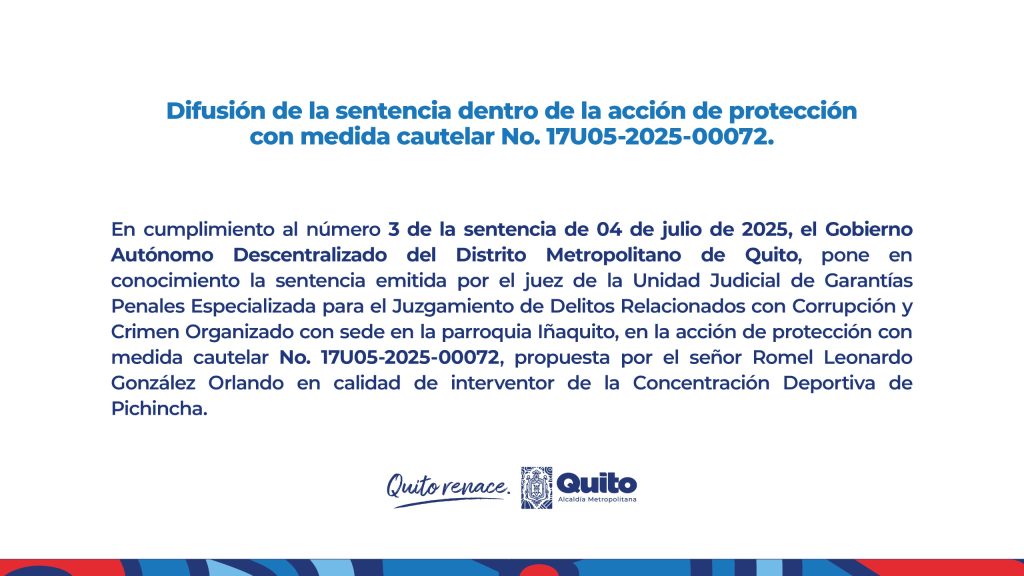 Difusión de la sentencia dentro de la acción de protección con medida cautelar No. 17U05-2025-00072